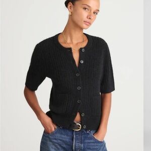 NWT Madewell Patch Pocket Puff Sleeve Cardigan Sweater M Black IN STORES NOW